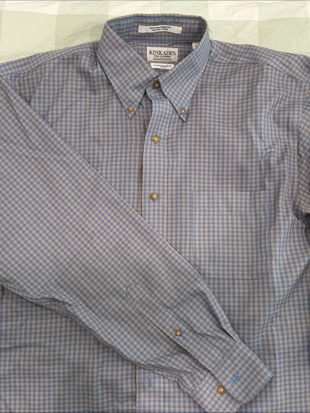 Blue and Tan Gingham Button-Down Dress Shirt
